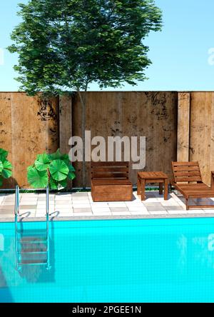 3D rendu d'un extérieur méditerranéen à la piscine Banque D'Images