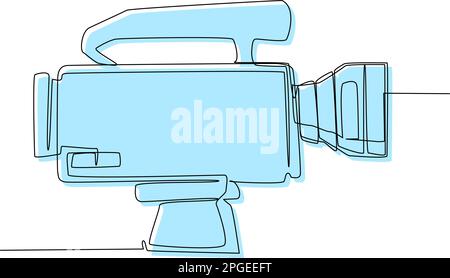 Caméra de cinéma une ligne avec silhouette bleue sur fond blanc. Illustration de Vecteur