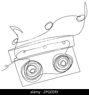 Cassette musicale en une ligne sur fond blanc. Illustration de Vecteur
