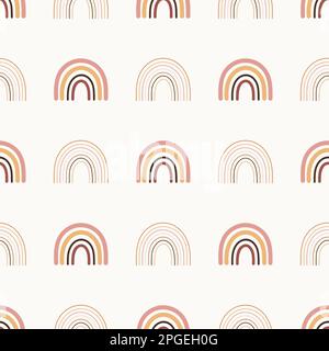 Motif sans couture avec arcs-en-ciel bohémien aux couleurs terre cuite. Design neutre pour la décoration, impression bohème pour le tissu et l'art mural Main d Illustration de Vecteur