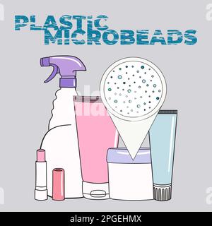 Infographie sur les microplastiques dans les cosmétiques.Microbilles dans l'eau provenant de déchets plastiques mal gérés.Pollution plastique marine et océanique.Environnement mondial Illustration de Vecteur