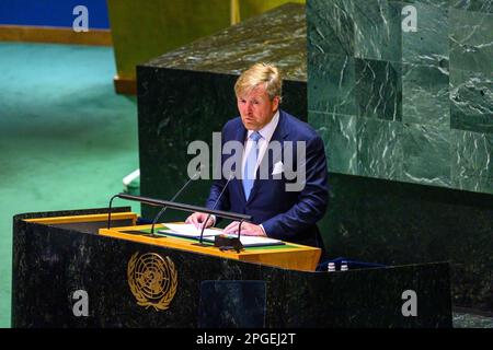 New York, États-Unis. 22nd mars 2023. Willem-Alexander King des pays-Bas s'adresse à la cérémonie d'ouverture de la Conférence des Nations Unies sur l'eau 2023. Credit: Enrique Shore/Alay Live News Banque D'Images