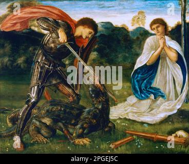 Le combat : St George tue le dragon VI 1866 d'Edward Burne-Jones Banque D'Images