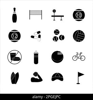 Collection d'icônes avec différents sports et une alimentation saine dans un design simple Banque D'Images