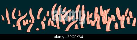 Les vers de dessins animés font leur chemin hors du sol sur un fond sombre. Illustration de Vecteur