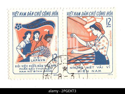 Timbres-poste d'époque du Vietnam isolés sur fond blanc. Banque D'Images