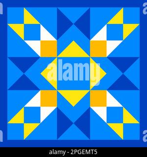 Motif étoiles géométrique inspiré de la couette en patchwork. Arrière-plan abstrait jaune et bleu aux couleurs traditionnelles ukrainiennes. Patt vectoriel transparent Illustration de Vecteur