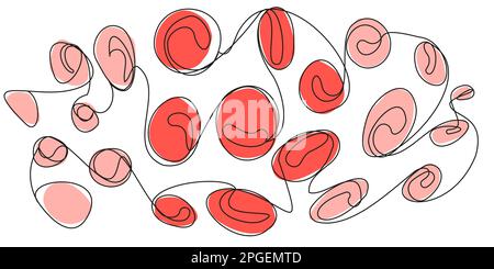 Globules rouges d'une ligne dans le style griffons sur écran blanc. Illustration de Vecteur