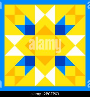 Motif étoiles géométrique inspiré de la couette en patchwork. Arrière-plan abstrait jaune et bleu aux couleurs traditionnelles ukrainiennes. Patt vectoriel transparent Illustration de Vecteur