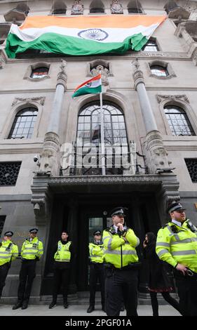 Haut-commissariat indien, Aldwych, Londres, Royaume-Uni. 22nd mars 2023. Manifestation de Sikh devant le Haut-commissariat indien de Londres. Crédit : Matthew Chattle/Alay Live News Banque D'Images