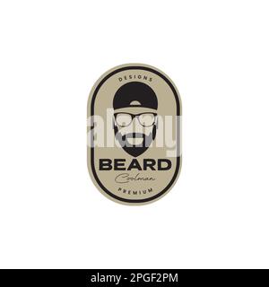lunettes de soleil style homme cool à barbe et badge chapeau logo vintage design vectoriel Illustration de Vecteur