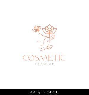 salon exotique traitement soin de la peau femmes visage feuilles fleurs ligne logo design vecteur Illustration de Vecteur