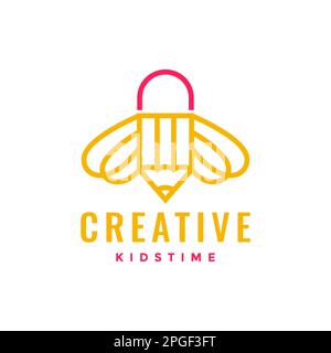 crayon créatif enfants idées insectes abeille ailes géométrique moderne logo design vecteur Illustration de Vecteur