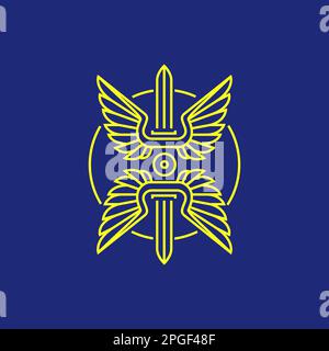 les ailes et les épées encerclent la ligne moderne minimaliste logo design vecteur Illustration de Vecteur