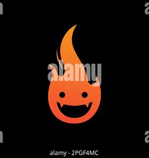 ghost devil feu flamme moderne abstrait mascotte sourire logo design vecteur Illustration de Vecteur