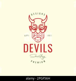 diable démon mal corné sourire caricature mascotte hipster logo design vecteur Illustration de Vecteur