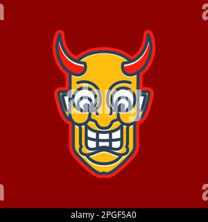 diable démon mal corné sourire caricature mascotte autocollant coloré logo design vecteur Illustration de Vecteur
