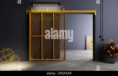 Porte coulissante en bois de la grange dans la chambre loft Banque D'Images