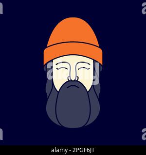 cool man visage tête bushy barbe portant bonnet coloré mascotte logo design vecteur Illustration de Vecteur