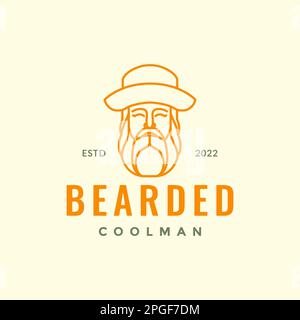 mode style coiffure chapeau cercle boussard barbe cool homme vieux visage sourire ligne art mascotte logo design vecteur Illustration de Vecteur