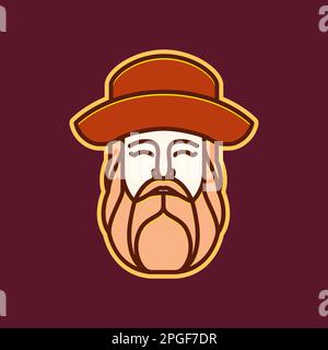 mode style coiffure chapeau cercle boussard barbe cool homme vieux visage sourire coloré mascotte logo design vecteur Illustration de Vecteur