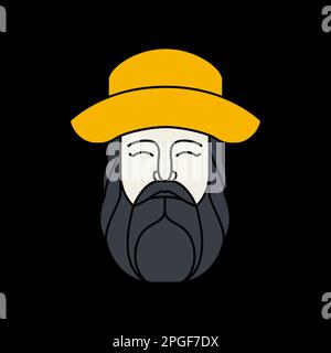 mode style coiffure chapeau cercle boussard barbe cool homme vieux visage sourire mascotte logo design vecteur Illustration de Vecteur