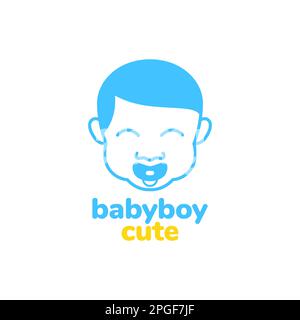 visage tête cheveux soignés bébé garçon sucette sourire heureux mignon mascotte dessin animé logo vecteur Illustration de Vecteur