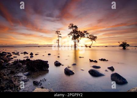 Le coucher du soleil sur laguna Beach Banque D'Images