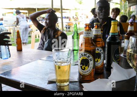 KENYA, Nairobi, classe moyenne dans le jardin de bière, bière Tusker et Guinness beear, marques de british Diageo Group / KENIA, Nairobi, Mittelklasse im Biergarten, Alkoholkonsum, Tusker und Guiness Bier, beides Marken der Diageo Group Banque D'Images
