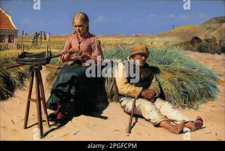 Figures dans un paysage. Aveugle Kristian et Tine parmi les dunes 1880 par Michael Ancher Banque D'Images