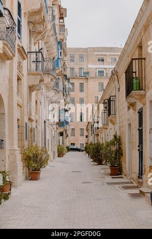 Promenade dans les belles et colorées rues de la Valette, Malte Banque D'Images