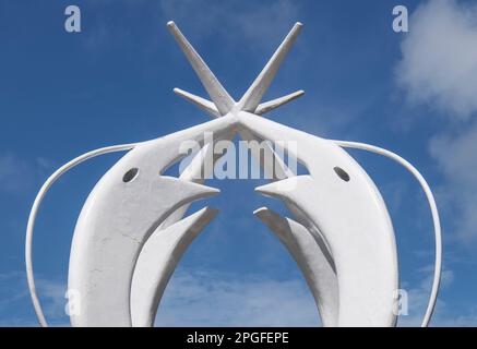 Gros plan sculpture Unity Monument et fontaine Victoria Mahe Seychelles Banque D'Images