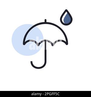 Icône représentant un parapluie et un vecteur de gouttes de pluie. Signe de météorologie. Symbole graphique pour le site Web et les applications de voyage, de tourisme et de météo, design, logo, application, interface utilisateur Illustration de Vecteur