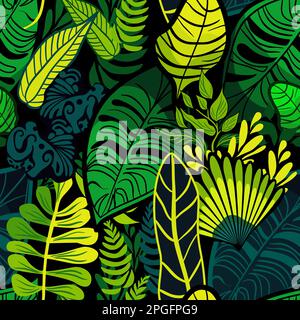 Motif forêt tropicale sans couture avec feuilles vertes et illustration vectorielle de lianas Illustration de Vecteur