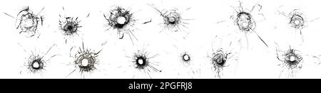 Grande collection de fissures de verre cassé sur fond transparent. Concept de plans sur la fenêtre pour la conception. Banque D'Images