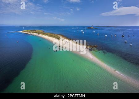 France. Bretagne. Finistère (29) archipel de Glenan. Vue aérienne de l'île de Guiriden. Au large de Fouesnant, cet archipel (7 îlots) ressemble au p Banque D'Images