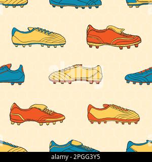 Les chaussures de football rétro sont sans coutures. Arrière-plan de l'illustration vectorielle de la bande dessinée. Pour l'impression, le textile, le Web, la décoration, la mode, surfa Illustration de Vecteur