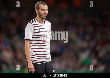 Dublin, Irlande. 22nd mars 2023. Arturs Zjuzins de Lettonie pendant le match international amical entre la République d'Irlande et la Lettonie au stade Aviva à Dublin, Irlande sur 22 mars 2023 (photo par Andrew SURMA/ Credit: SIPA USA/Alay Live News Banque D'Images