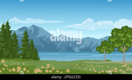 Paysage naturel vectoriel avec lac et montagne Illustration de Vecteur