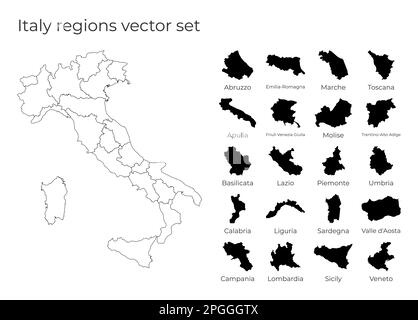 Carte de l'Italie avec les formes des régions. Carte vectorielle vierge du pays avec les régions. Frontières du pays pour votre infographie. Illustration vectorielle. Illustration de Vecteur
