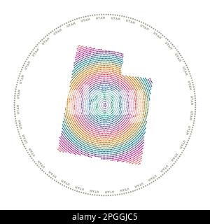 Logo rond Utah. Forme de style numérique de l'Utah en cercle pointillé avec le nom de l'état américain. Icône Tech de l'état américain avec des points dégradés. Illustration de Vecteur
