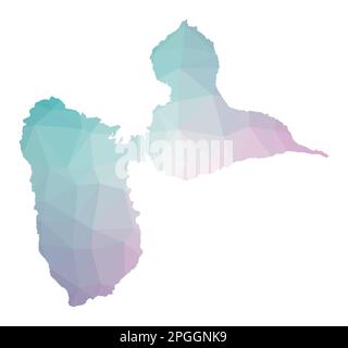 Carte polygonale de l'île de basse-Terre. Illustration géométrique de l'île aux couleurs émeraude et améthyste. Carte basse-Terre en style poly bas. Illustration de Vecteur
