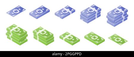 Isométrique nigérian Naira Banknote Isometric Icon Set Illustration de Vecteur