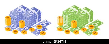 Offre groupée d'argent et de pièces de monnaie Naira nigérian Illustration de Vecteur