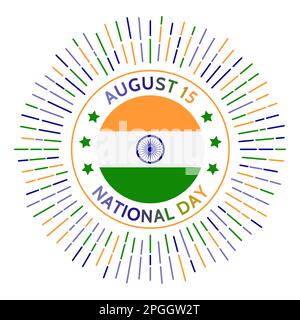 Badge de fête nationale de l'Inde. Indépendance du Royaume-Uni en 1947. Célébré le 15 août. Illustration de Vecteur