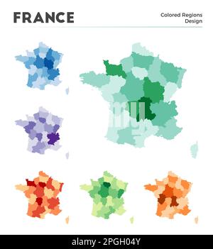 Collection de cartes de France. Frontières de la France pour votre infographie. Régions de pays colorées. Illustration vectorielle. Illustration de Vecteur