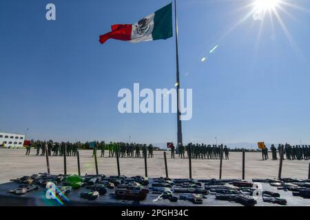 Non exclusif : 22 mars 2023, Rayón , Mexique : l'armée mexicaine de la zone militaire 22nd a détruit 288 armes légères, 93 armes longues, 3472 munitions et Banque D'Images