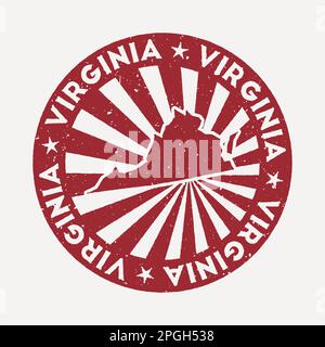 Timbre de Virginie. Voyager tampon en caoutchouc rouge avec la carte de l'état américain, illustration vectorielle. Illustration de Vecteur