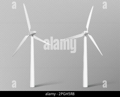 3d icône de l'éolienne en vecteur sur fond transparent. Jeu de moulin à vent blanc pour la production d'énergie propre renouvelable. Aérateur i Illustration de Vecteur