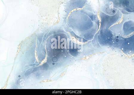 Art fluide abstrait avec peinture à l'encre d'alcool, et décoré avec des feuilles d'or scintillant luxueux. Convient aux fonds, bannières, invi Banque D'Images